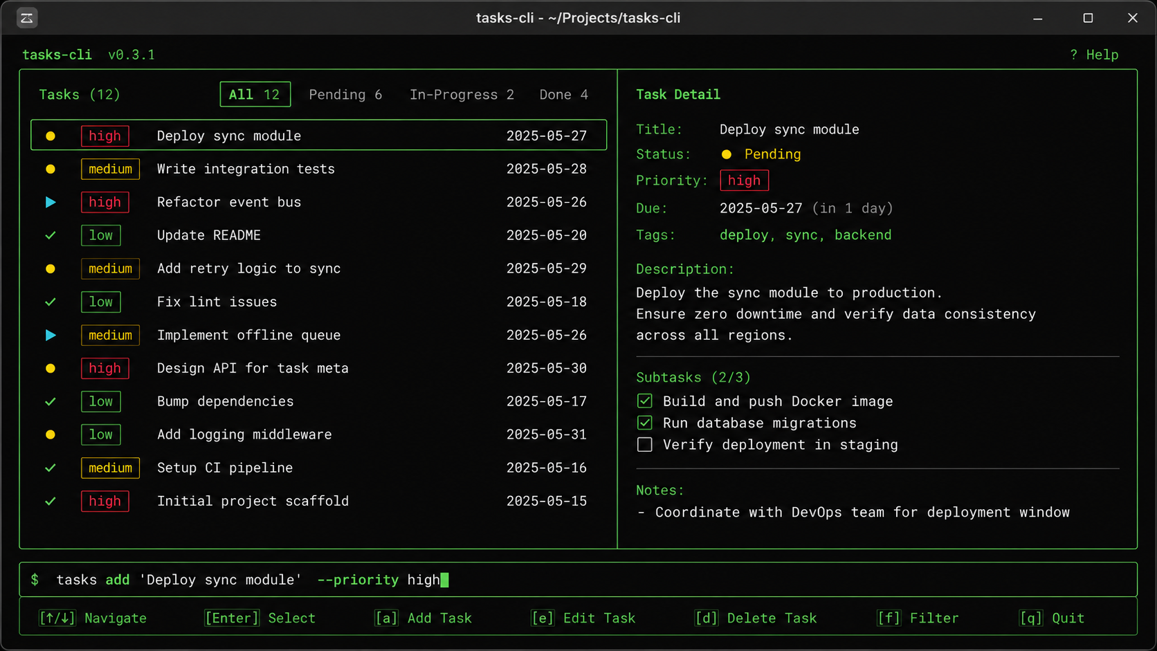tasks-cli — TUI en terminal